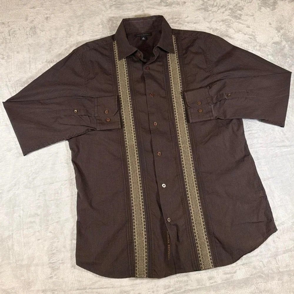Y2K Vintage Banana Republic Button Down Shirt | Brown Stripe | Medium‎